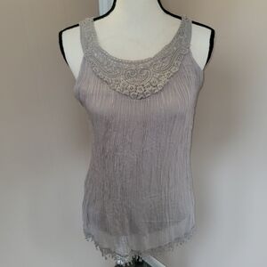 Elegant Gray Lace Trim Women's Top
